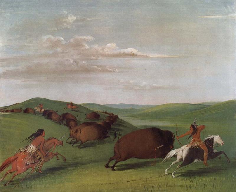 George Catlin Buffalo Chase with Bows and Lances